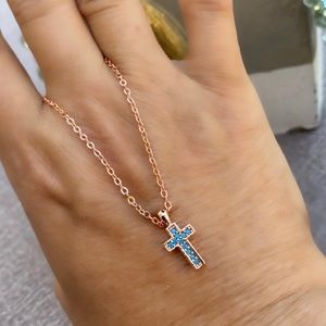 Rose gold plated turquoise cross necklace